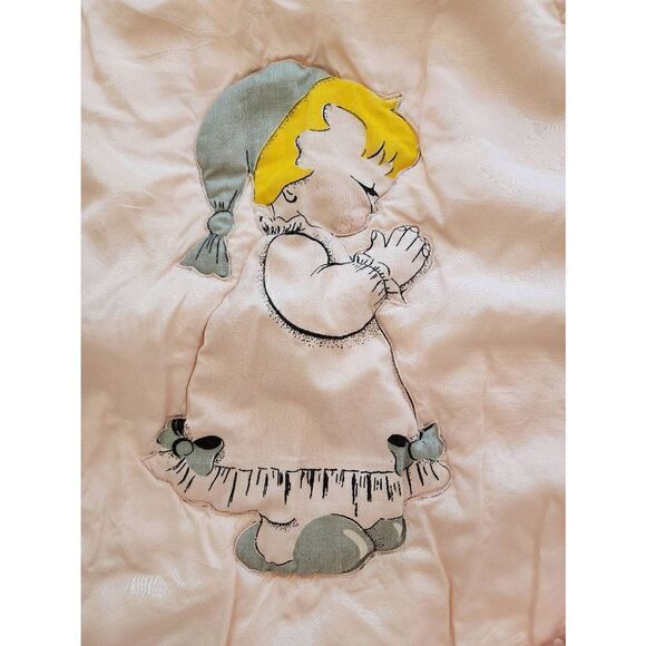 Vintage Precious Moments praying child pink viscose rayon baby blanket - Picture 4 of 7